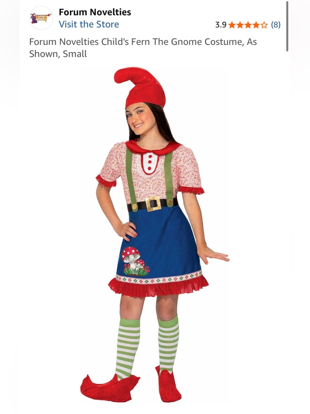 NWT Forum Novelties Fern the Gnome Kids Halloween Costume Size: Small